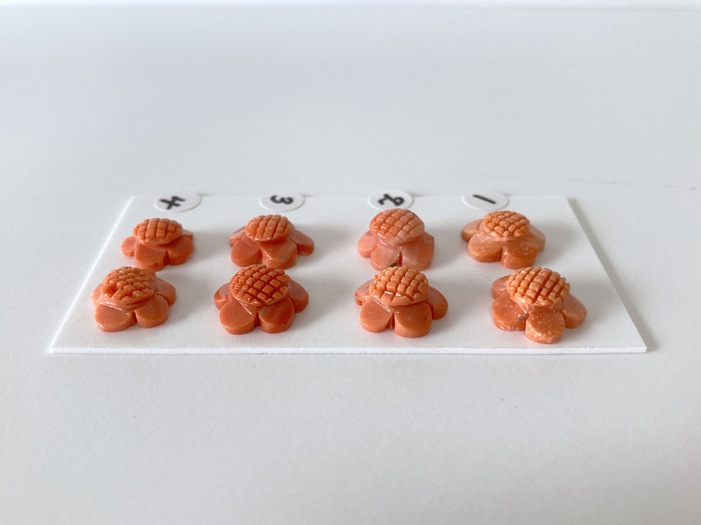 Natural Momo Coral Flower Carving, Japanese Orange Coral Flower Carvings, Natural Color, Half-Drilled Hole at Back, Price per Pair