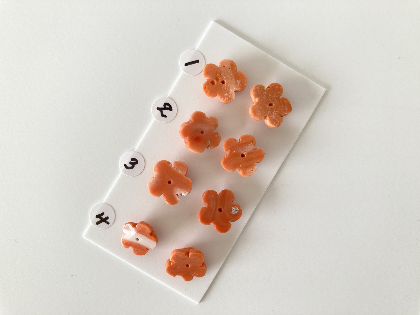Natural Momo Coral Flower Carving, Japanese Orange Coral Flower Carvings, Natural Color, Half-Drilled Hole at Back, Price per Pair