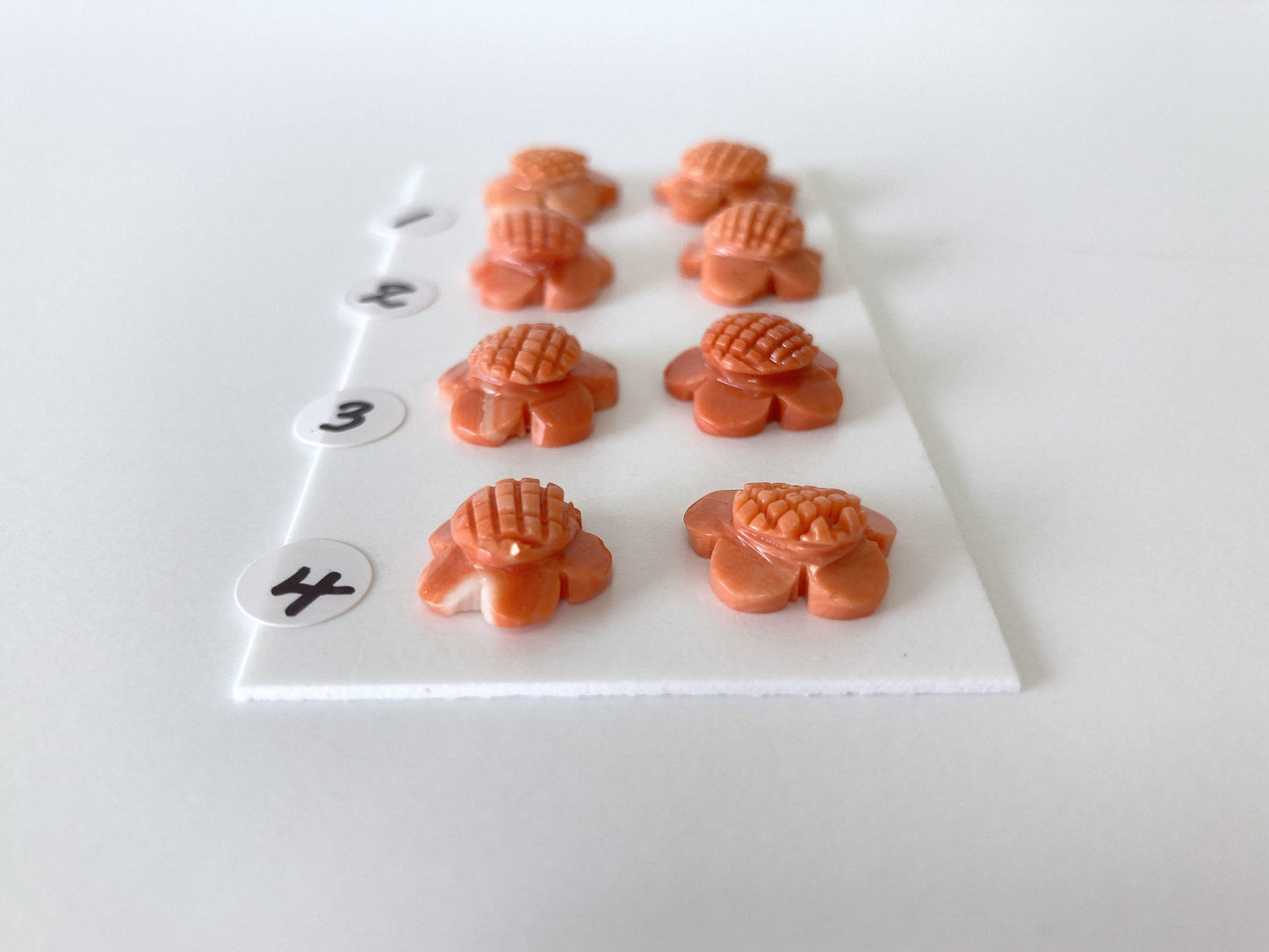 Natural Momo Coral Flower Carving, Japanese Orange Coral Flower Carvings, Natural Color, Half-Drilled Hole at Back, Price per Pair