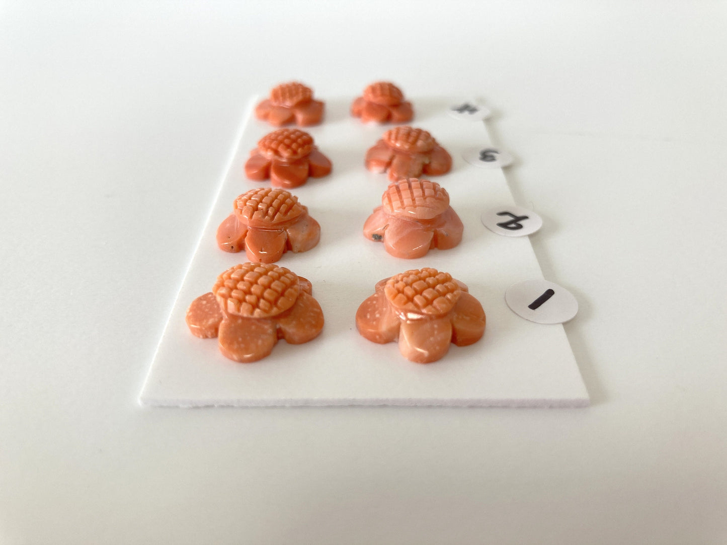 Natural Momo Coral Flower Carving, Japanese Orange Coral Flower Carvings, Natural Color, Half-Drilled Hole at Back, Price per Pair