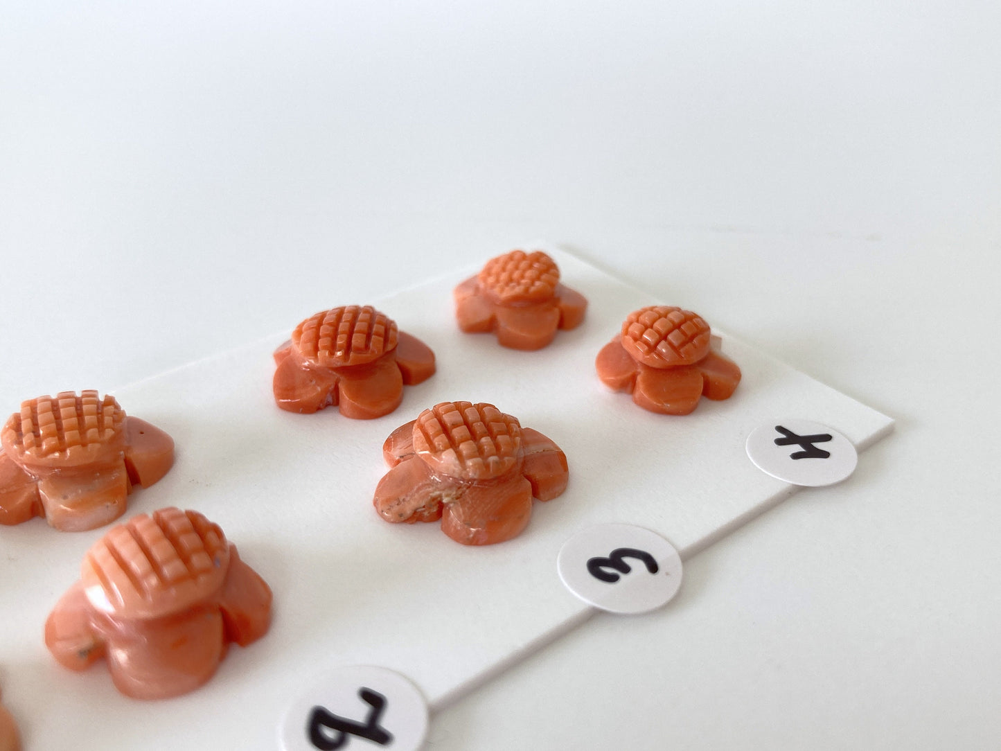 Natural Momo Coral Flower Carving, Japanese Orange Coral Flower Carvings, Natural Color, Half-Drilled Hole at Back, Price per Pair