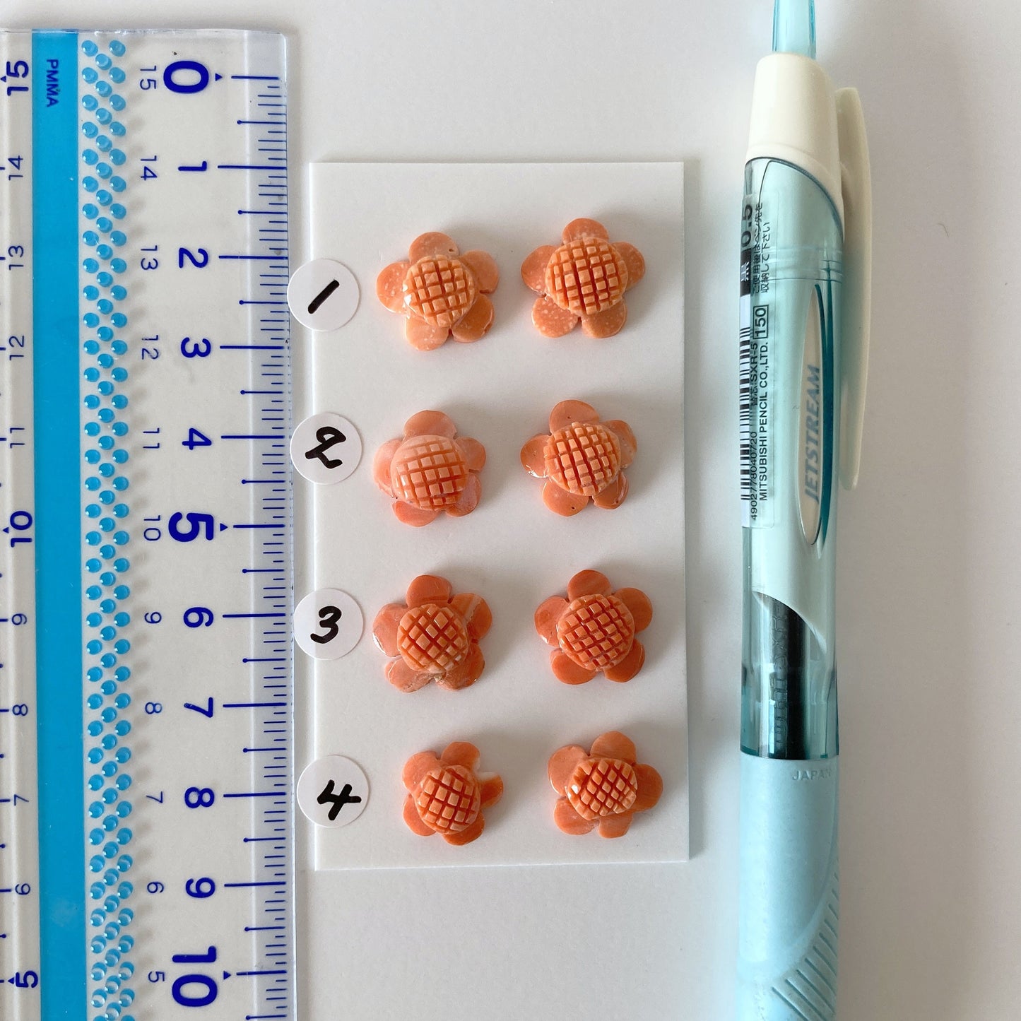 Natural Momo Coral Flower Carving, Japanese Orange Coral Flower Carvings, Natural Color, Half-Drilled Hole at Back, Price per Pair