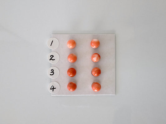6-6.5mm Half Drilled Natural Momo Coral Round Loose, Orange coral, for earring sets, natural color, price per pair