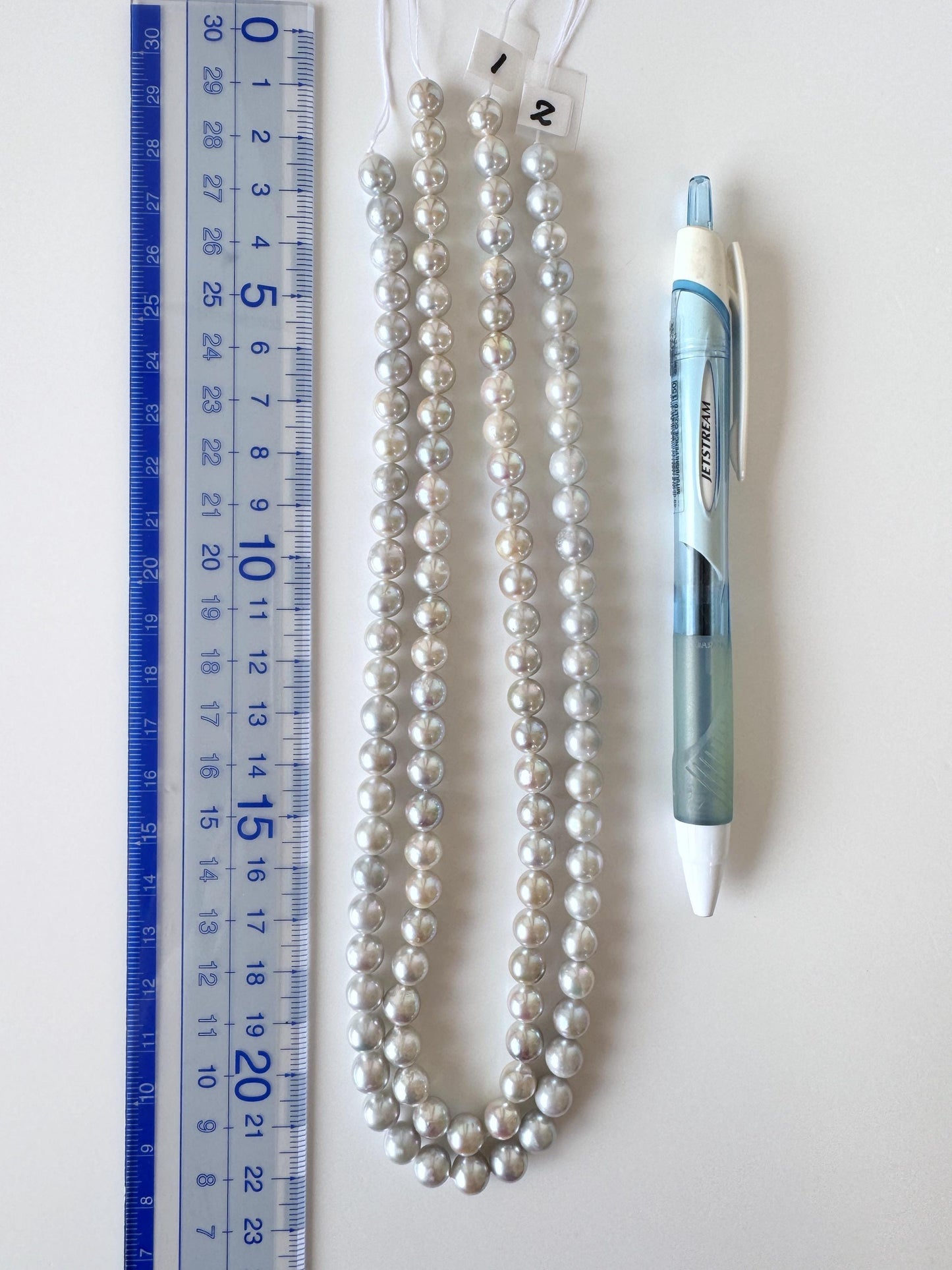 7-7.5mm Japanese Akoya Pearl Beads, Blue/Silver color pearl (Cobalt treated), Genuine Salt water Akoya Pearl, Full Strand, 40cm , 15.7"