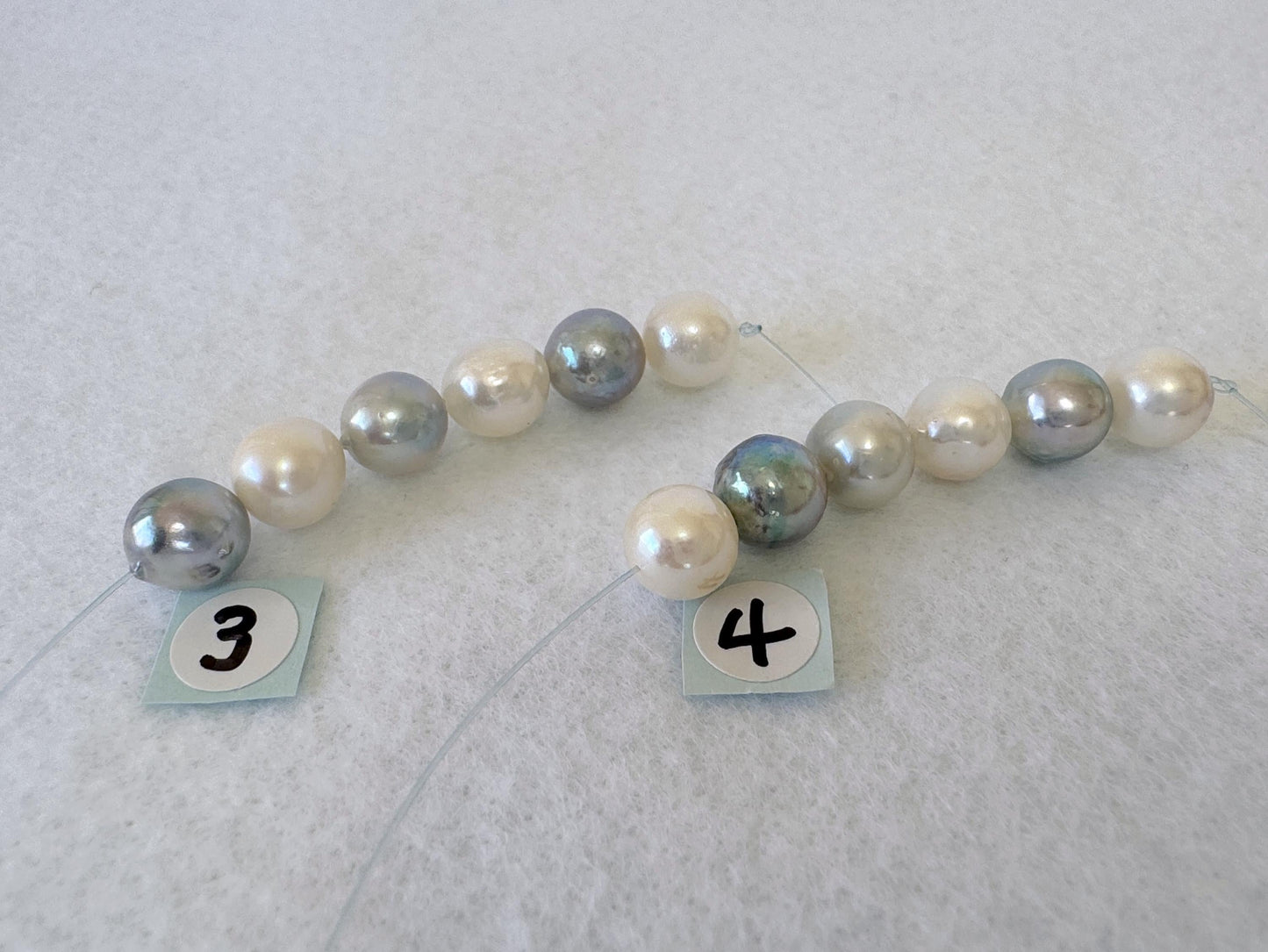 Japanese Natural blue/silver/white color Akoya Pearl Beads, 7-7.9mm, Mini Strand, Short Strand of 6 Pieces, Cultured in Sea Water