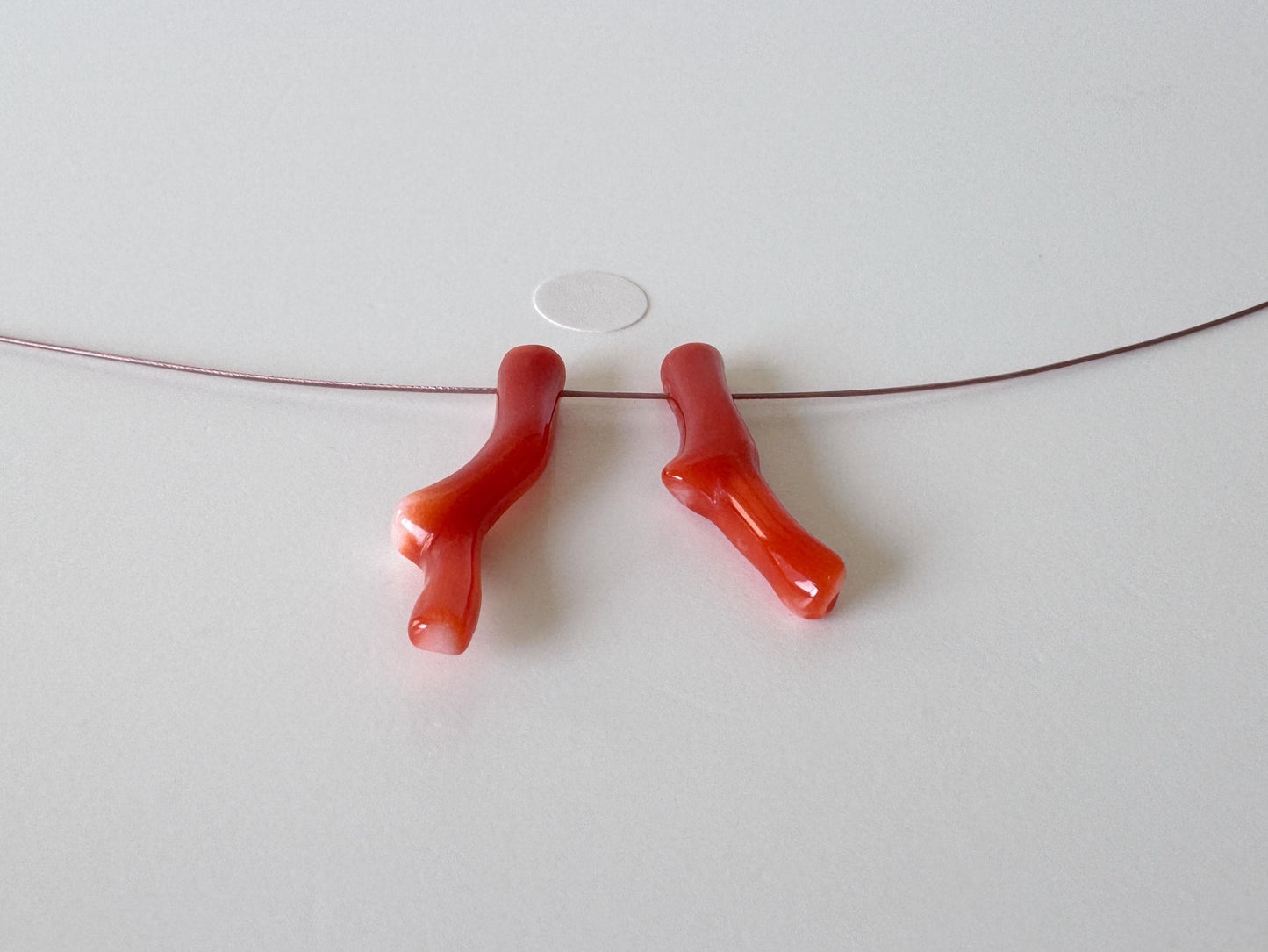 Japanese red(Aka) coral branch set for 2pcs, 22-25mm, side full hole, natural red color coral for jewelry making