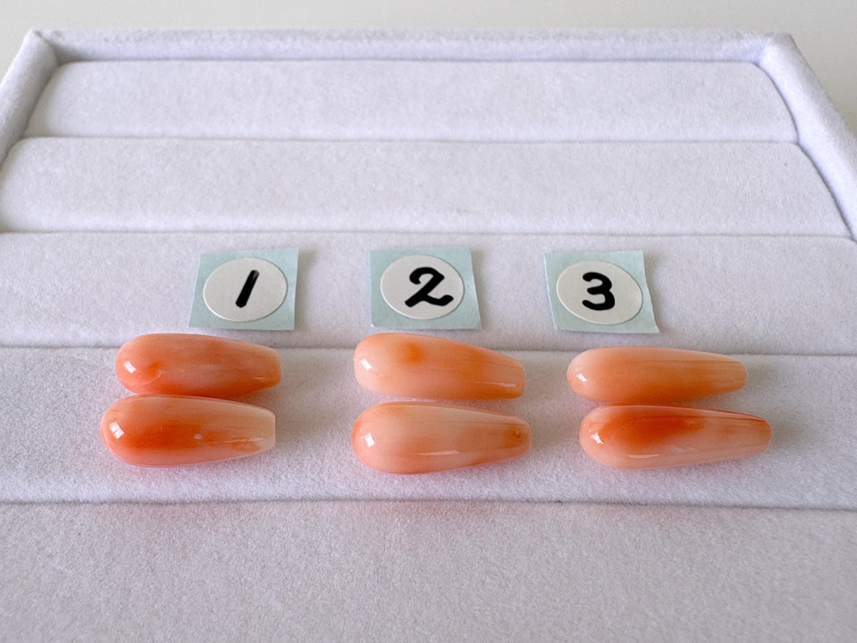 Deep Sea Coral Drop Loose Natural Gemstones, Pink Orange Teardrop (13.5-15mm, Drilled Hole, Pair for Earrings)