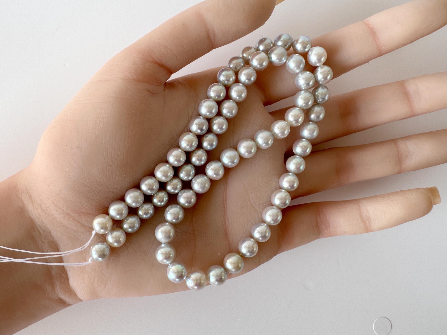 Japanese Akoya Pearl Beads - Natural Blue Silver Cultured Pearls - Full Strand 40cm, 6.5-7mm, Saltwater Jewelry Supplies