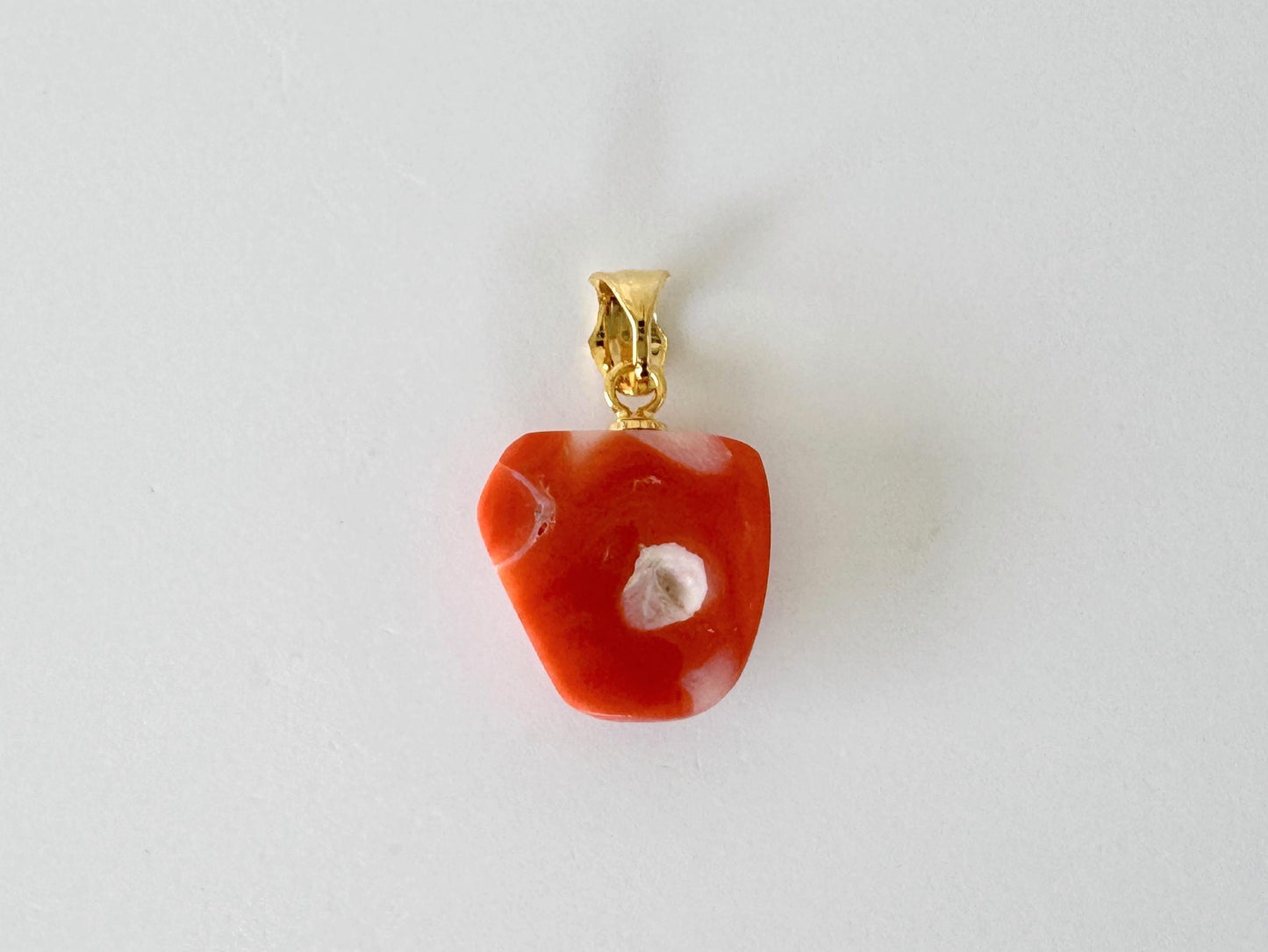 Orange Momo Coral Pendant - Natural Unique Shape Coral Jewelry - Gold-Plated Silver Bail, Genuine Material, 14x14mm