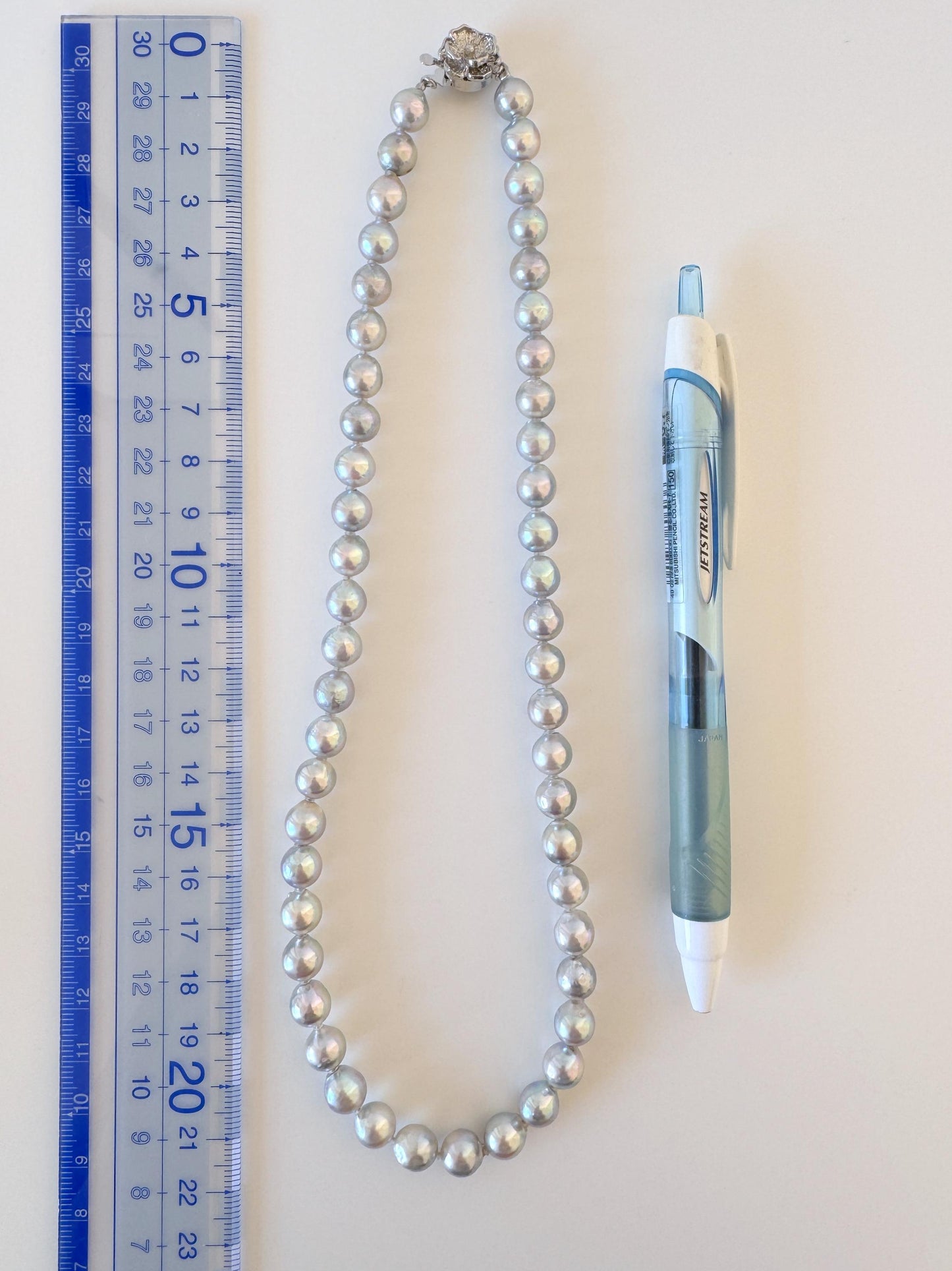 Japanese Akoya Pearl Necklace - Natural Blue Silver, 7.5-8mm