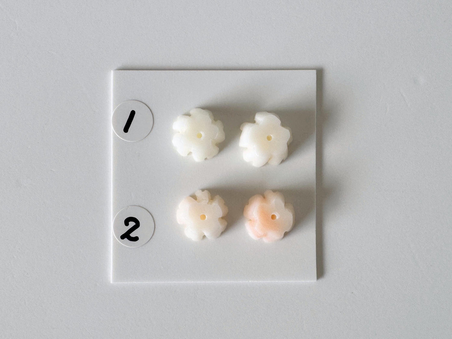 Coral Cherry Blossom Carvings: Natural Deep Sea Coral Sakura Loose Pair, White Pink Tones | 10mm, Half Drilled, Jewelry Making Supplies