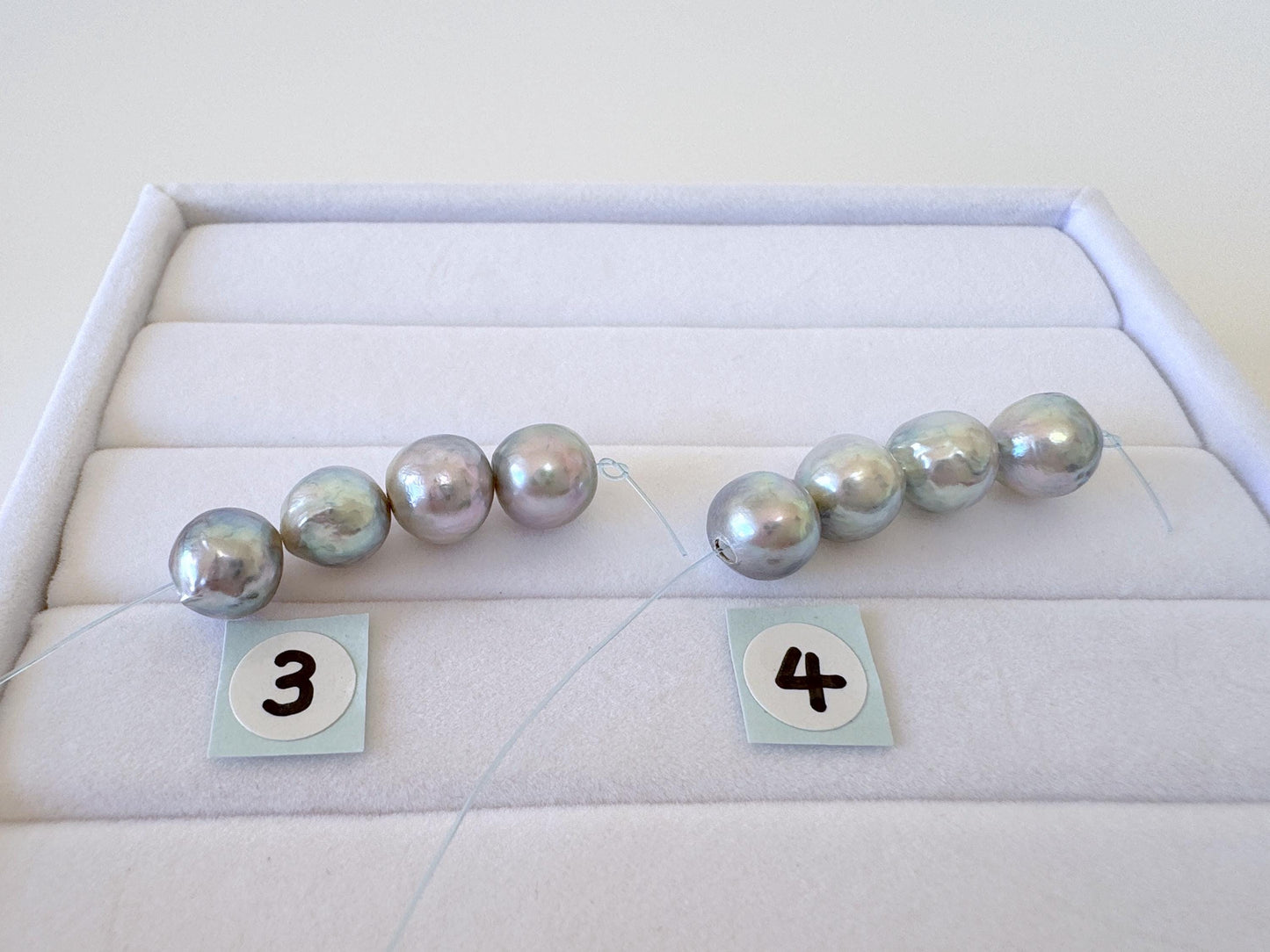 Akoya Pearl Beads - Japanese Cultured Saltwater 7.5-8mm Mini Strand Natural Blue Silver, 4Pcs