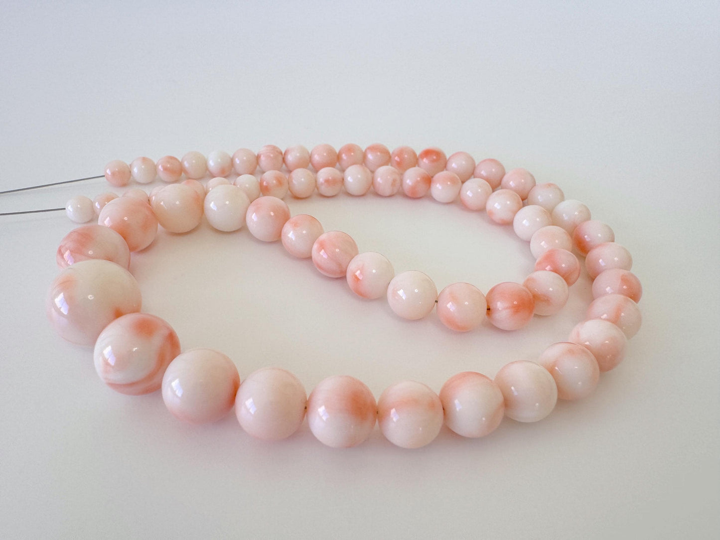 Natural Coral Strand Deep Sea Coral Round Gradation Beads – Pink White Orange 5-12.5mm 42cm