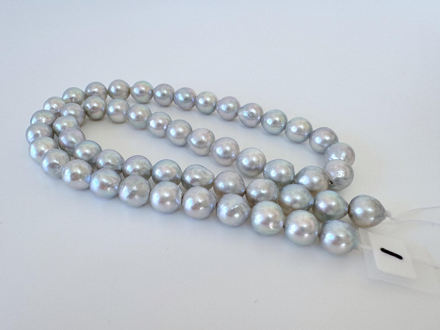Japanese Akoya Pearl Strand: Natural Blue Silver Color - 7.5-8mm Cultured Saltwater Pearls, Full 15.7" Strand for Jewelry