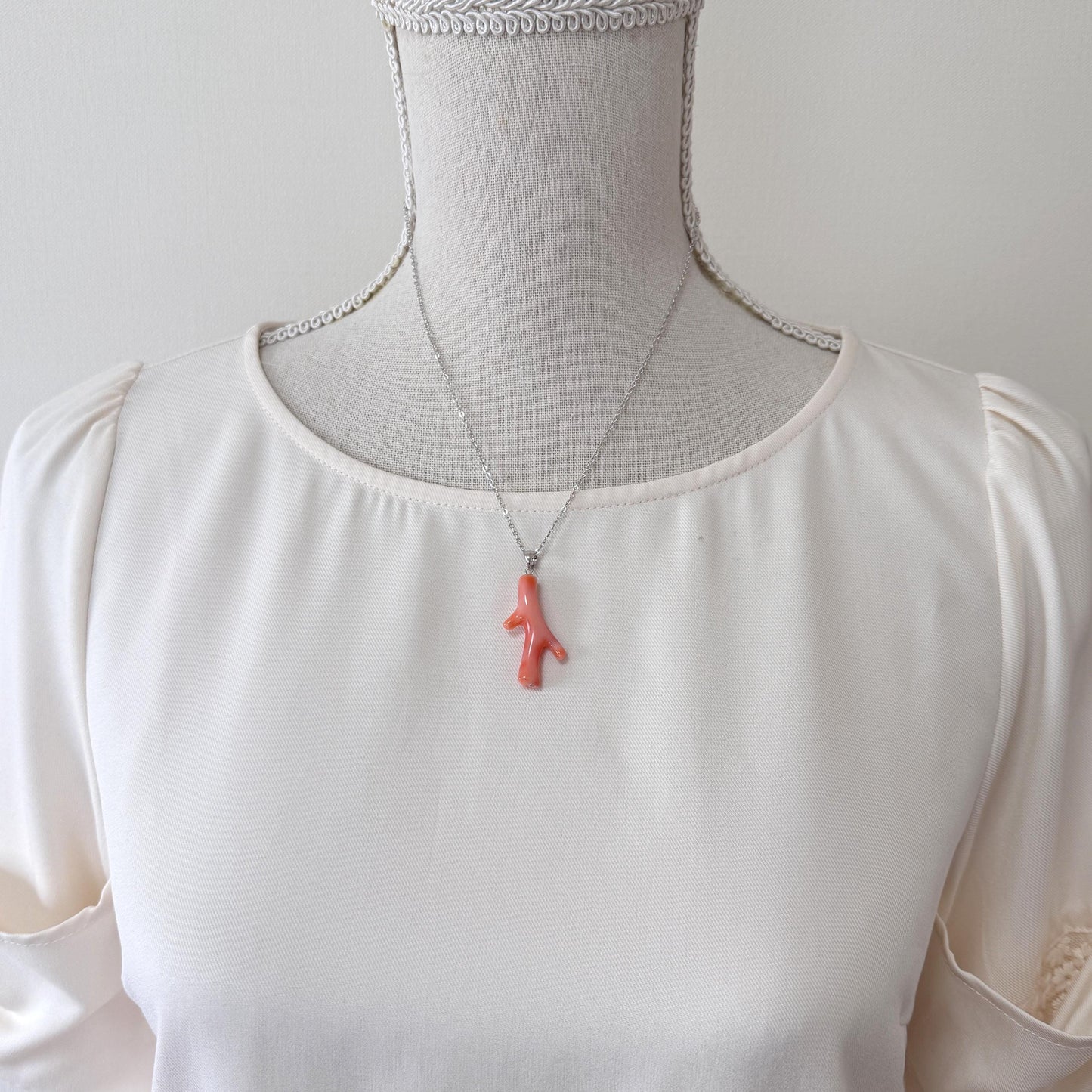 Natural Deep Sea Coral Branch Pendant: Rhodium-Plated Silver Bail, 35mm