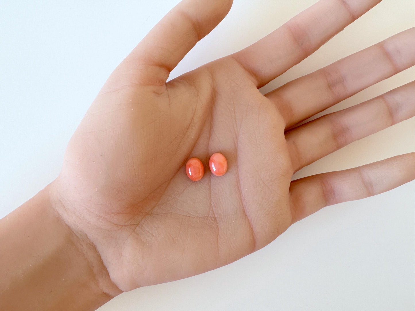 Deep Sea Coral Cabochons: Natural Orange Pink Oval Pair - Genuine Coral, 9x7mm Size, Jewelry Craft Supplies