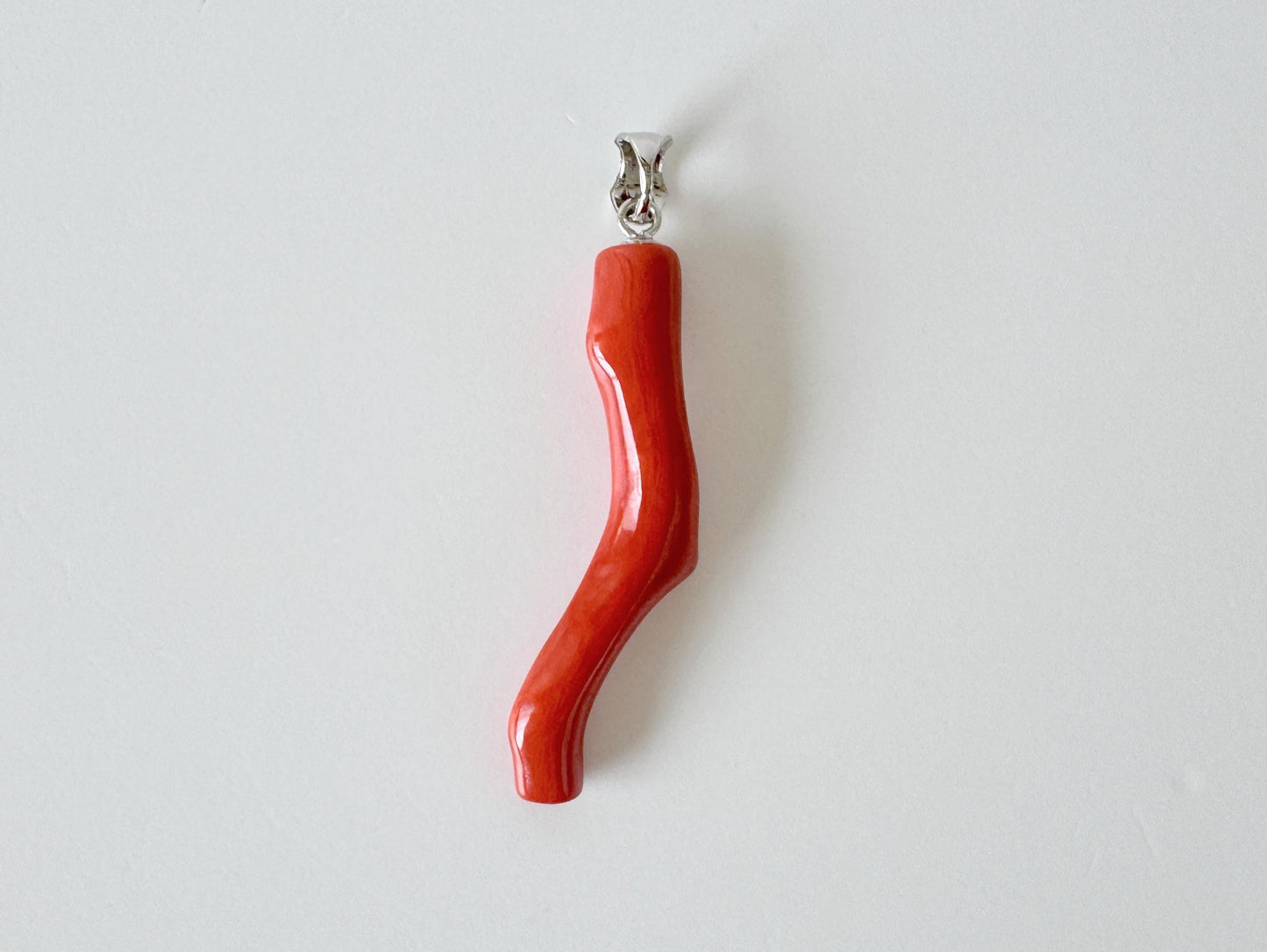 Momo Coral Branch Pendant: Japanese Coral Jewelry, Vermilion Orange (37mm, Rhodium-Plated Silver Bail)