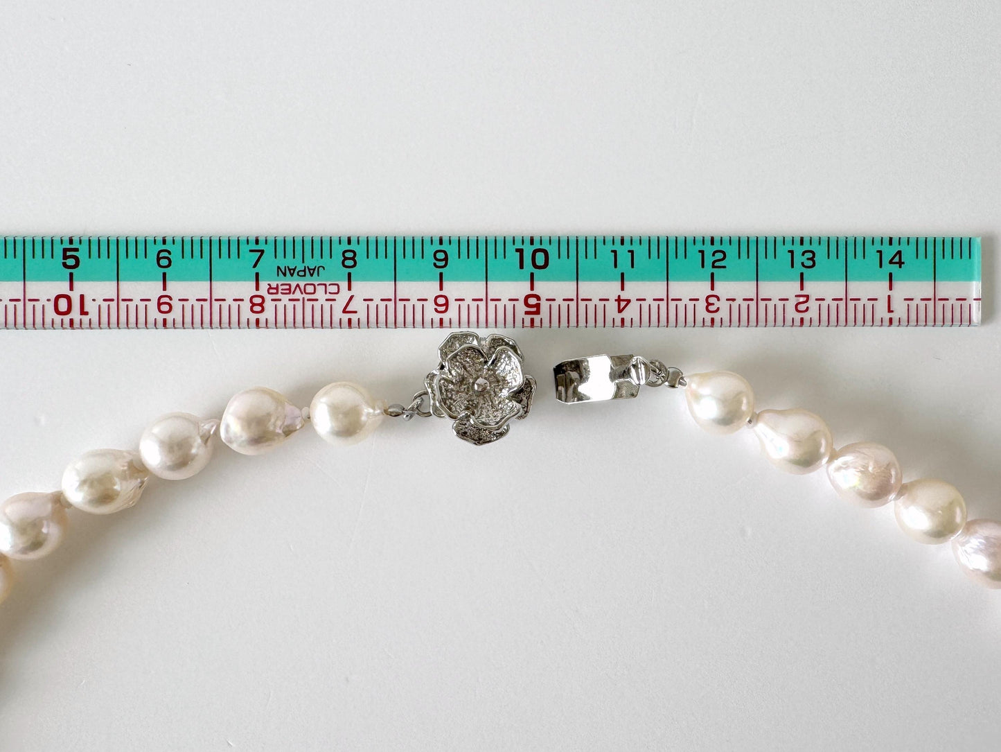 Japanese Akoya Pearl - Baroque Necklace - White Pink Overtone, 7-7.5mm Cultured Pearls, Silver Clasp, 45cm