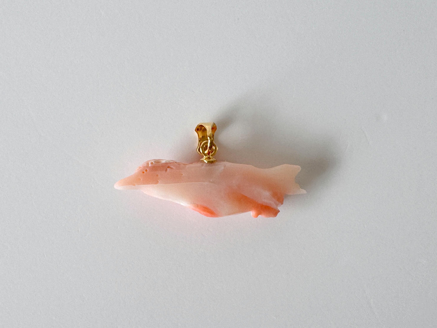 Carved Coral Bird Pendant Natural Jewelry, Pink Deep Sea Coral (35x10.4mm, Gold-plated Silver Bail, Hand Carved)