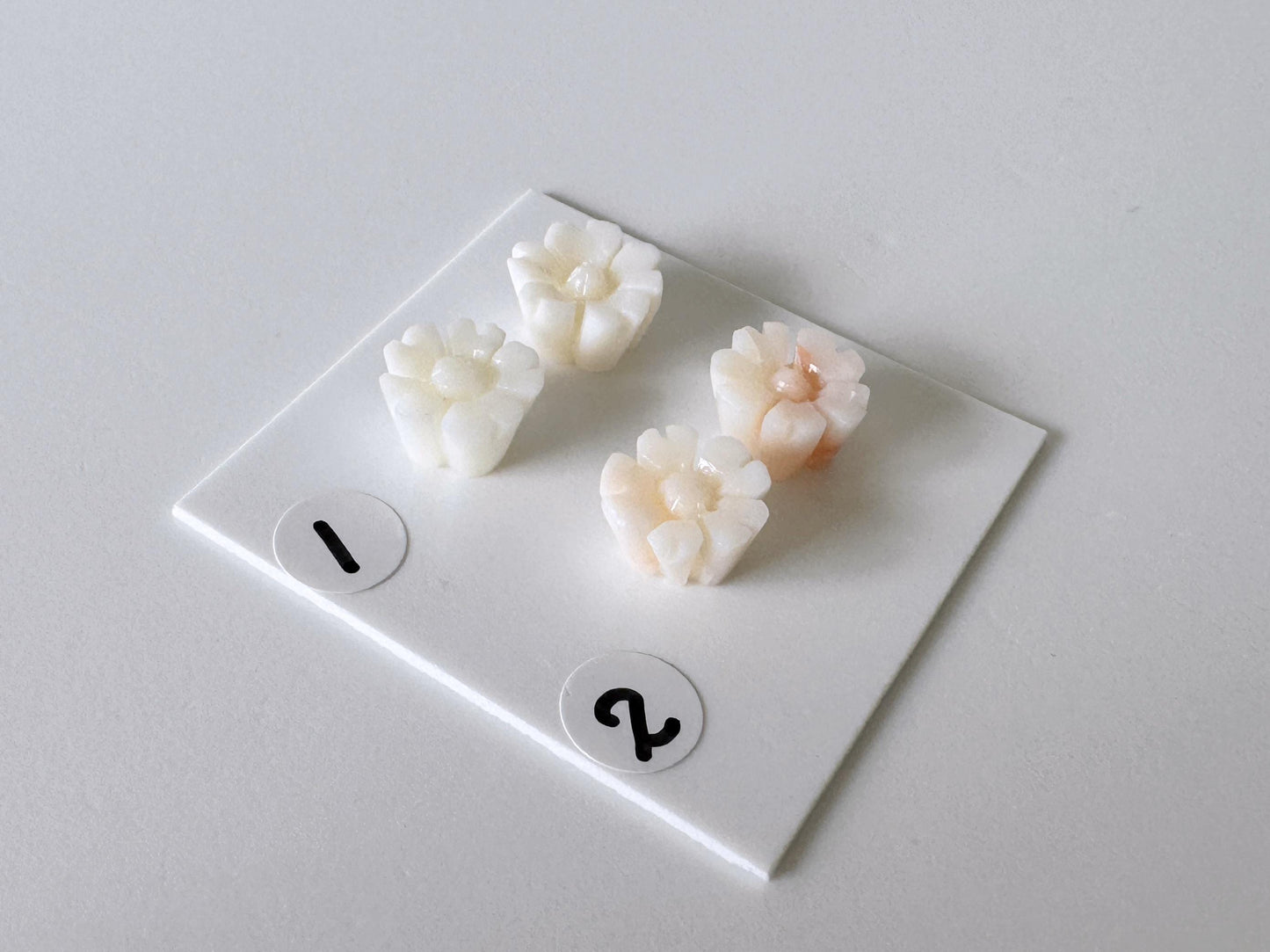 Coral Cherry Blossom Carvings: Natural Deep Sea Coral Sakura Loose Pair, White Pink Tones | 10mm, Half Drilled, Jewelry Making Supplies