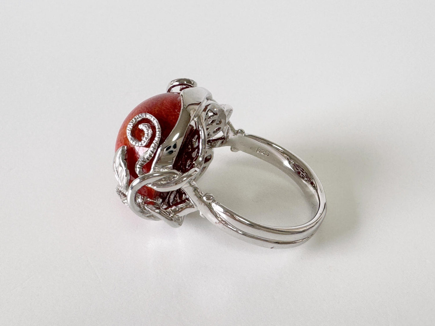Sponge Coral Ring Half Circle Design: Ocean Inspired Natural Patterned Jewelry (Sterling Silver, Size Jp 15, US 7.5-8, UK O-P, IT 55)