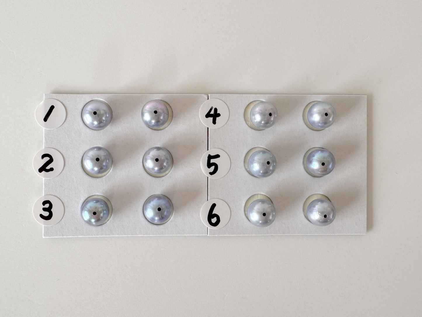 Japanese Blue/Silver (Treated) Akoya Pearl 7-7.5mm, Half-Drilled loose, Price per pair, Salt water pearl