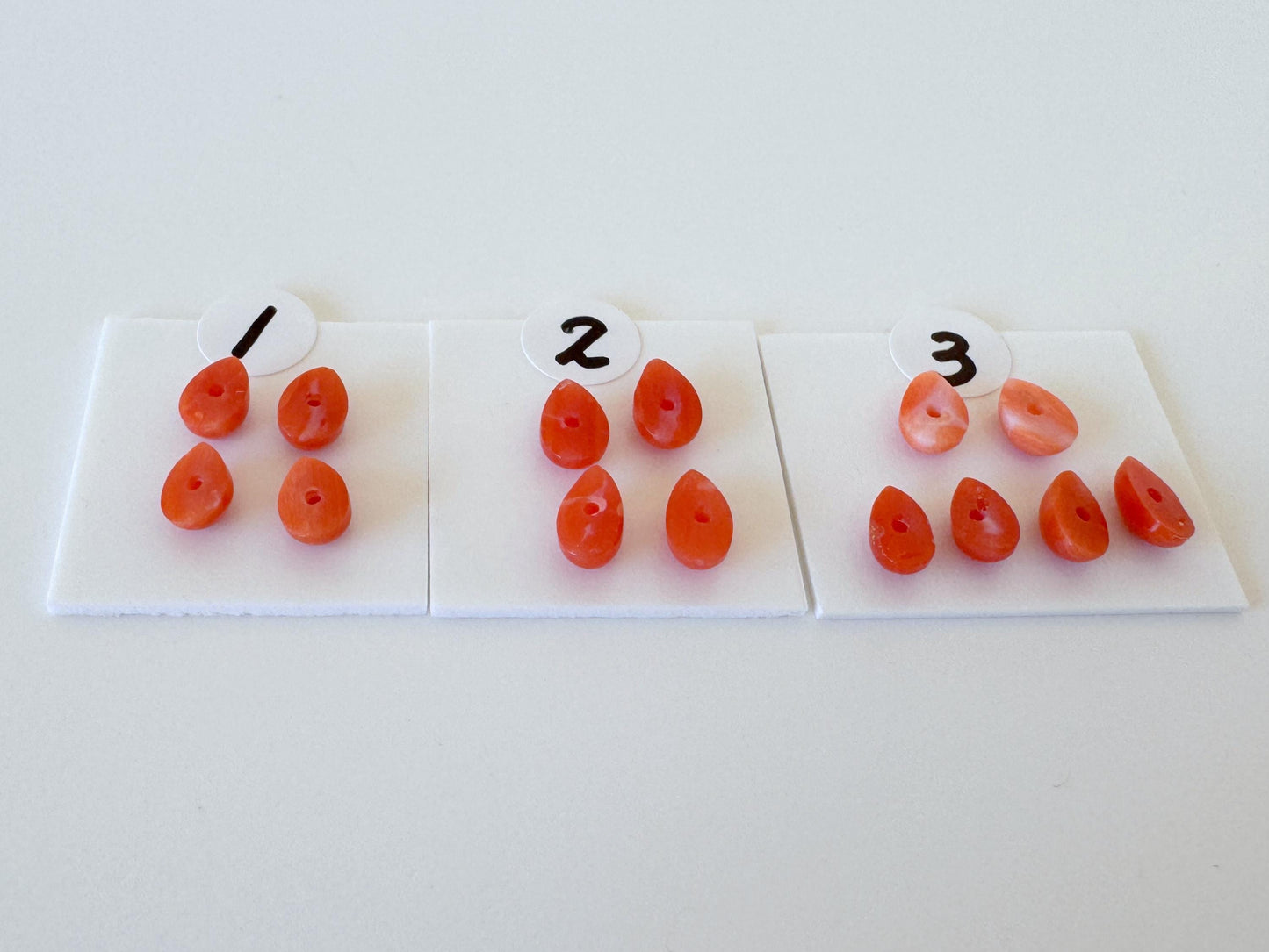 Natural Japanese Aka (Red) Coral Pear Shape Cabochons: Set of 4 or 6 Pcs