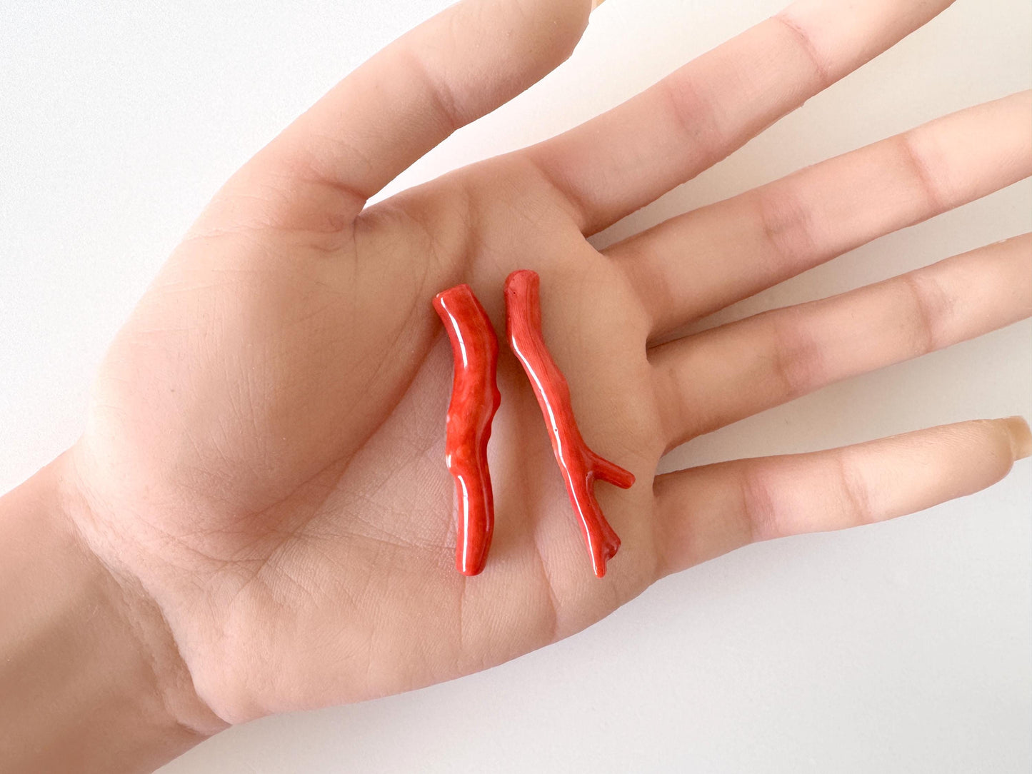 Momo Coral Branches Set: Japanese Natural Orange Vermilion Gemstone (42-47mm, Hole On Top, Jewelry Craft Materials)