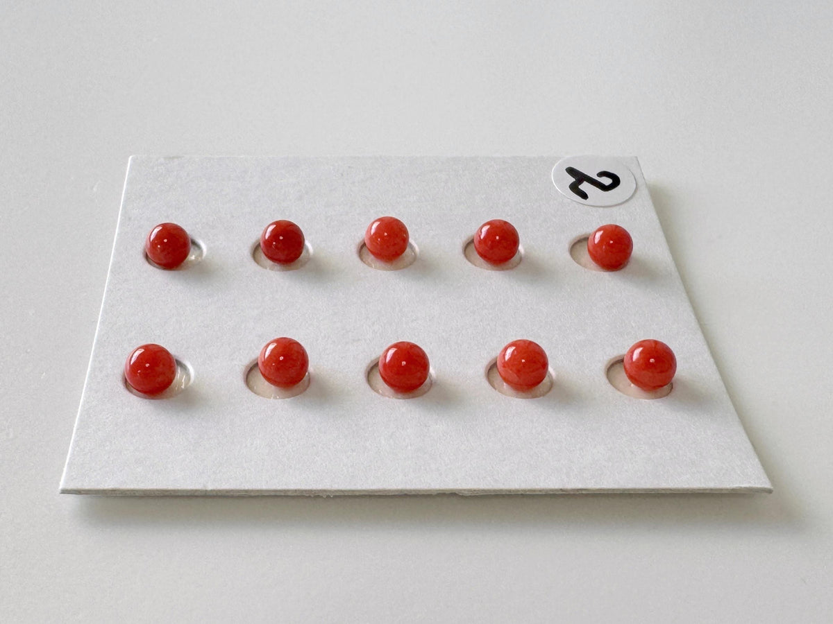 Mediterranean Red Coral Round Loose: Natural Gemstone Beads for Jewelry Making (3.7-4mm, Half-Drilled Hole, Set of 10)