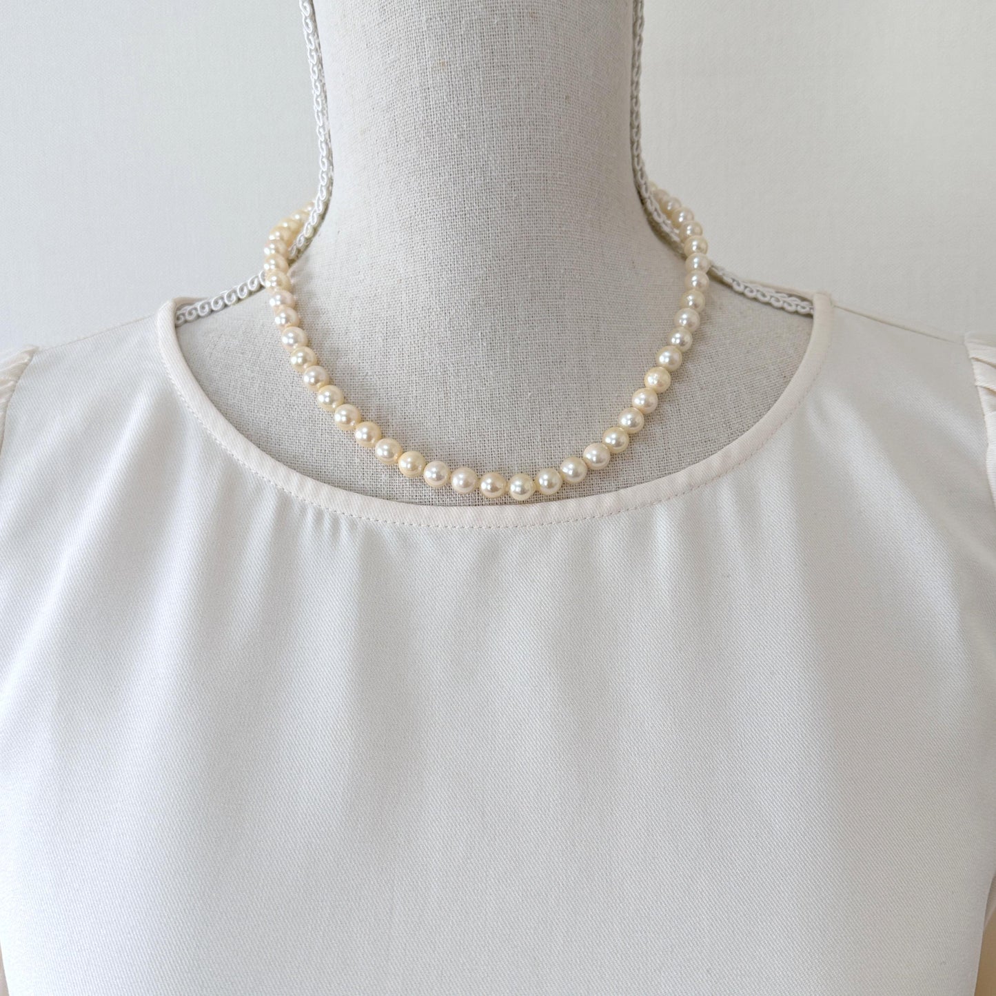 7-7.5mm Japanese Yellow Akoya Pearl Necklace with Silver Clasp, Genuine Akoya Pearl, 44.5cm, 17.5in, Cultured Salt water pearl