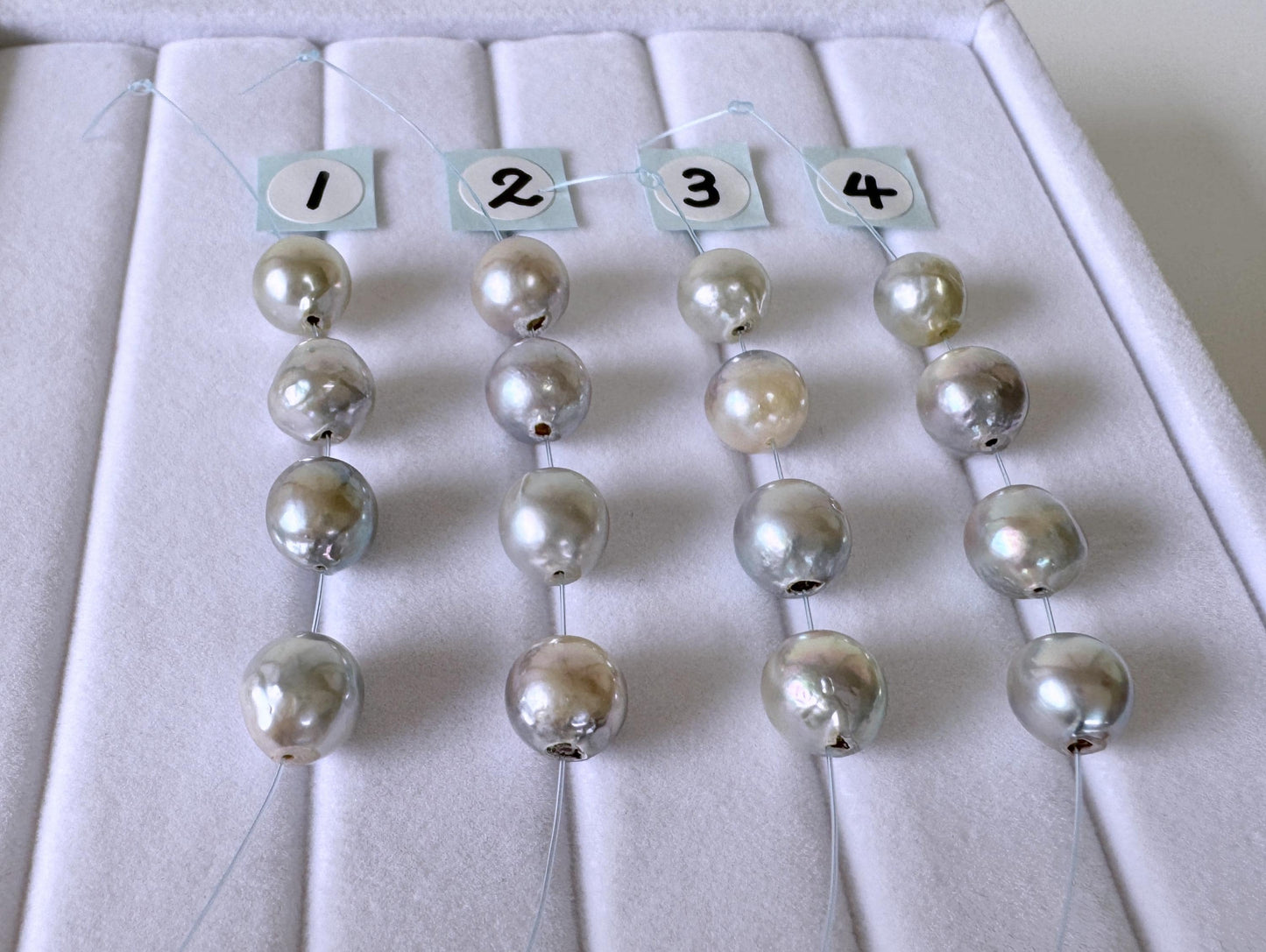 Japanese Akoya Pearl Beads: Natural Blue-Silver Cultured Pearls, Semi-Round Shape (7-7.5mm, Saltwater Mini Strand, 4 Pcs)