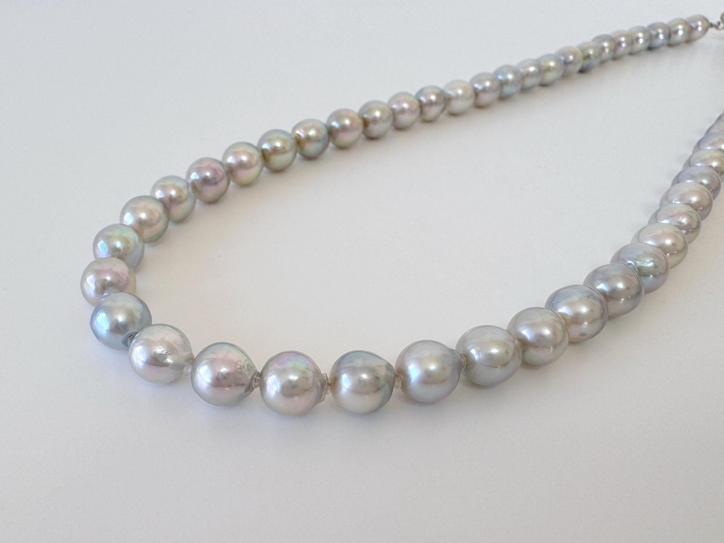 Akoya Pearl Necklace - 7.5-8mm Natural Blue Cultured Saltwater Pearls, Silver Clasp