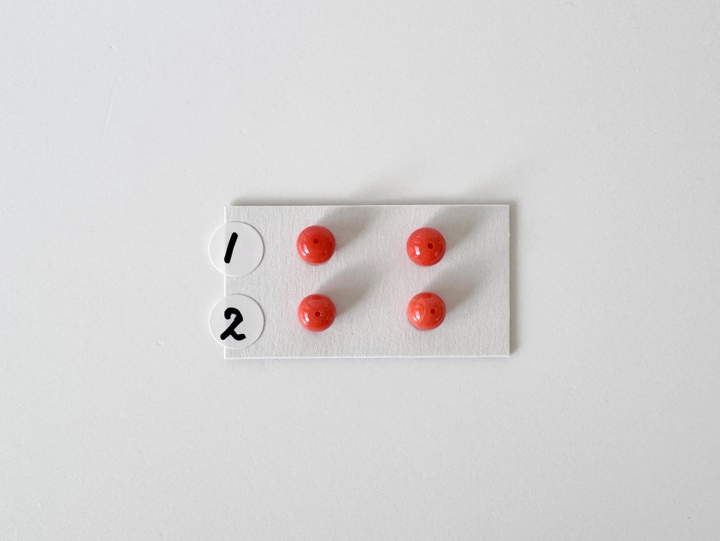 Natural Mediterranean Red Coral Round Loose 5.5-5.7mm with half-drilled hole, for Jewelry Making, Natural Color, Price per Pair