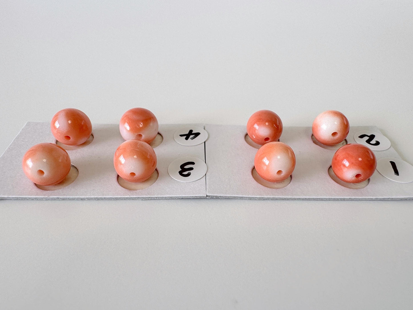 7.9-8.5mm Full-hole Natural Momo Coral Semi-Round Loose, Orange coral, for earring sets, natural color, price per pair, For jewelry making