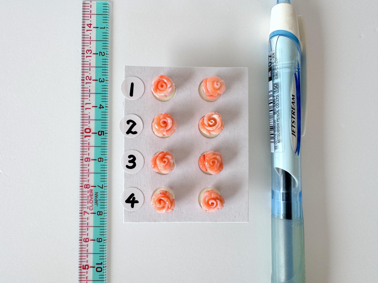 Hand-Carved Coral Rose Stud Earrings: Titanium Posts, Pink-Orange Genuine Coral