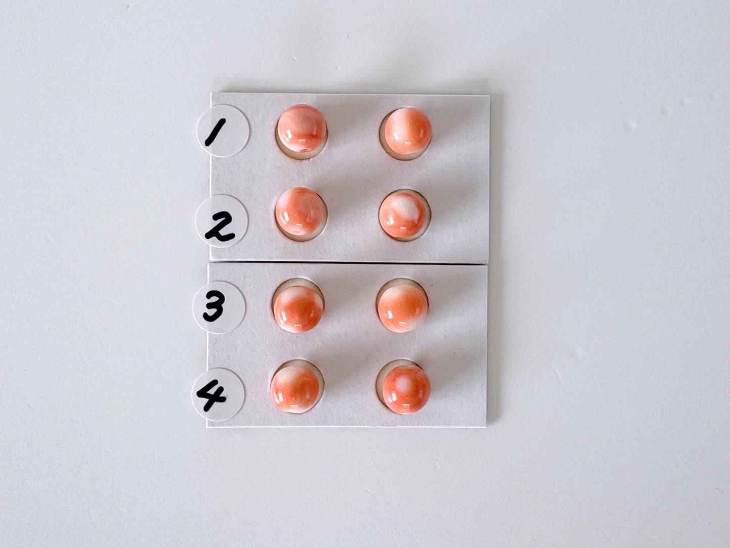 7-7.3mm Full-hole Natural Momo Coral Semi-Round Loose, Orange coral, for earring sets, natural color, price per pair, For jewelry making