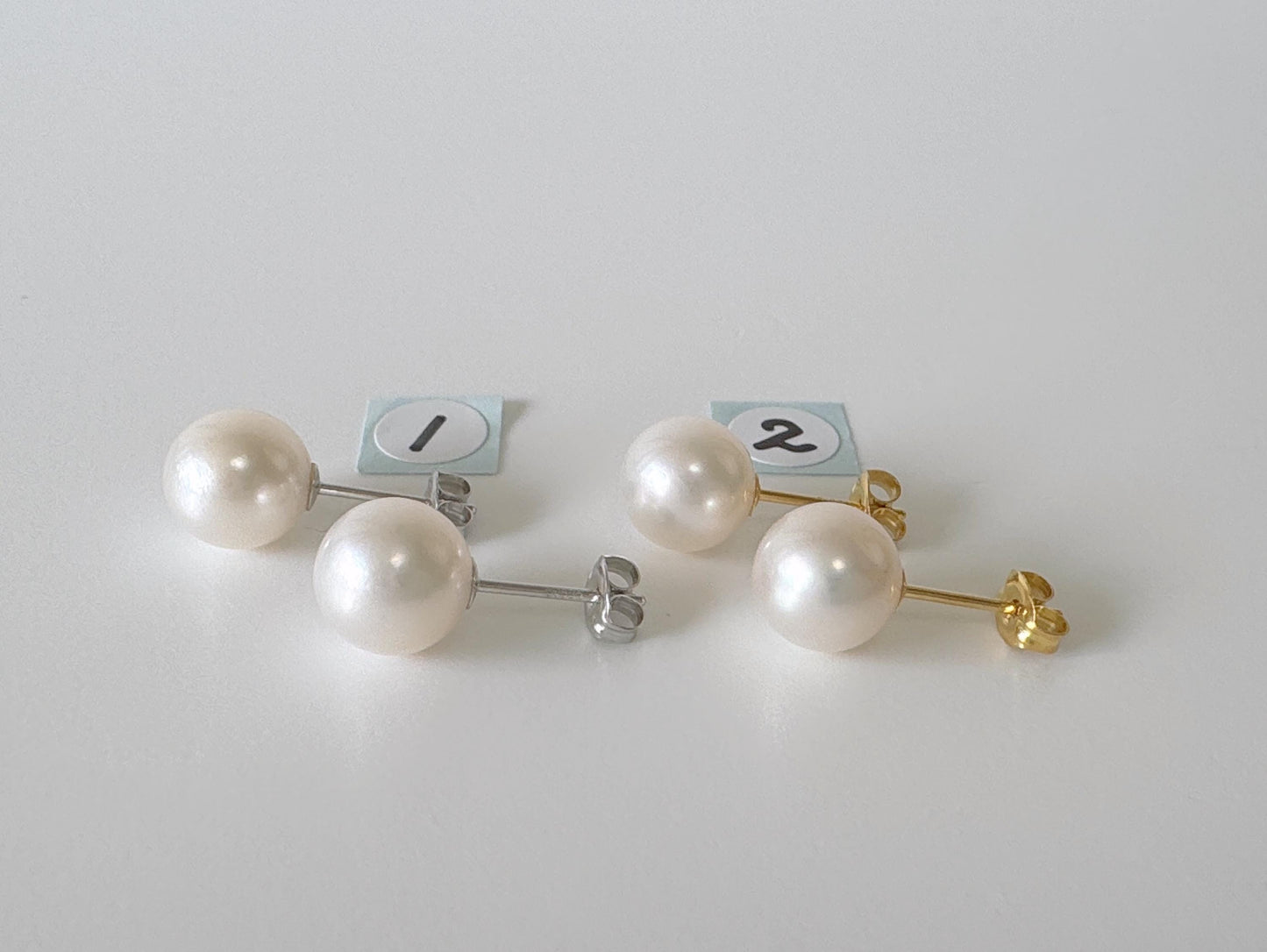 Japanese White Akoya Pearl Stud Earrings, 8.5mm, Silver 925 Post/Ear Nuts, Genuine Akoya Pearl, Salt water cultured pearl