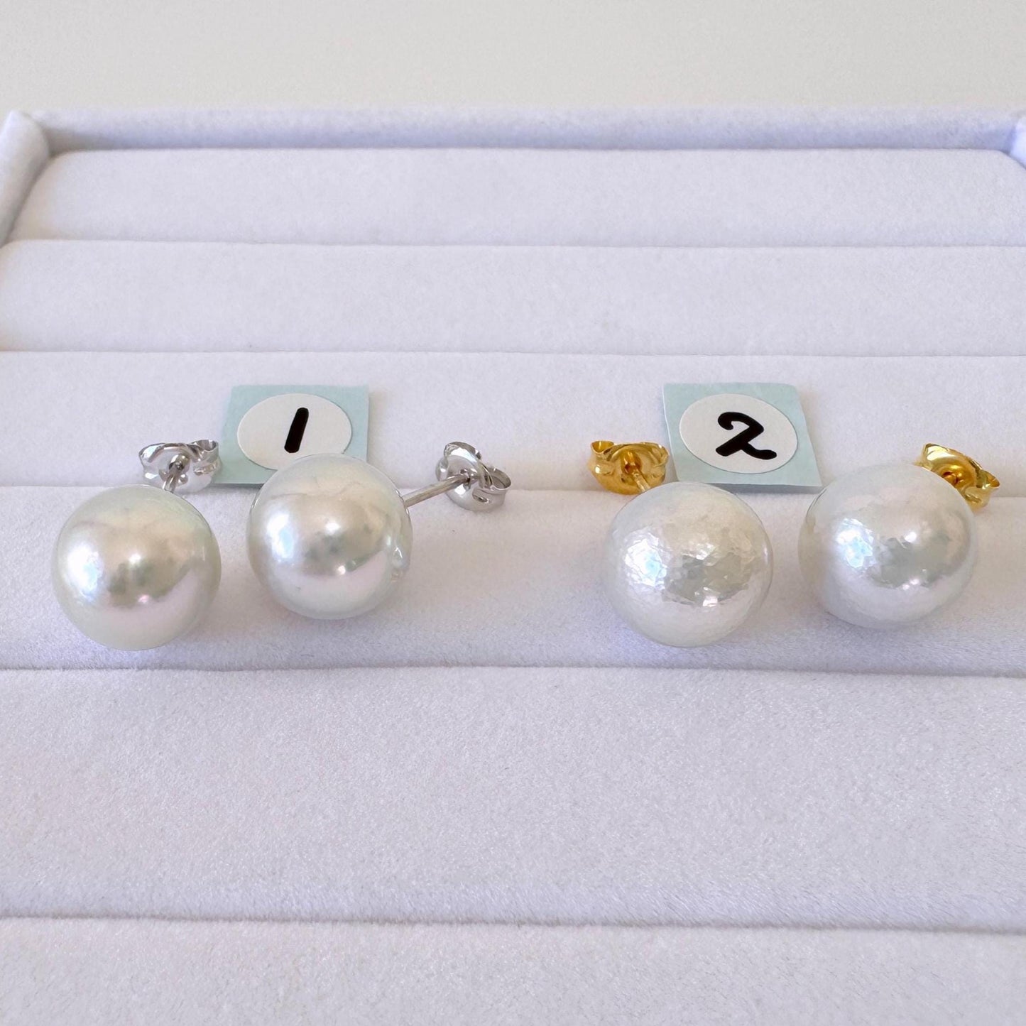 9.5mm Akoya Pearl Stud Earrings: Natural Light Blue Color, Silver 925