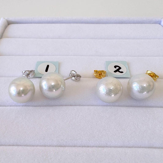 9.5mm Akoya Pearl Stud Earrings: Natural Light Blue Color, Silver 925