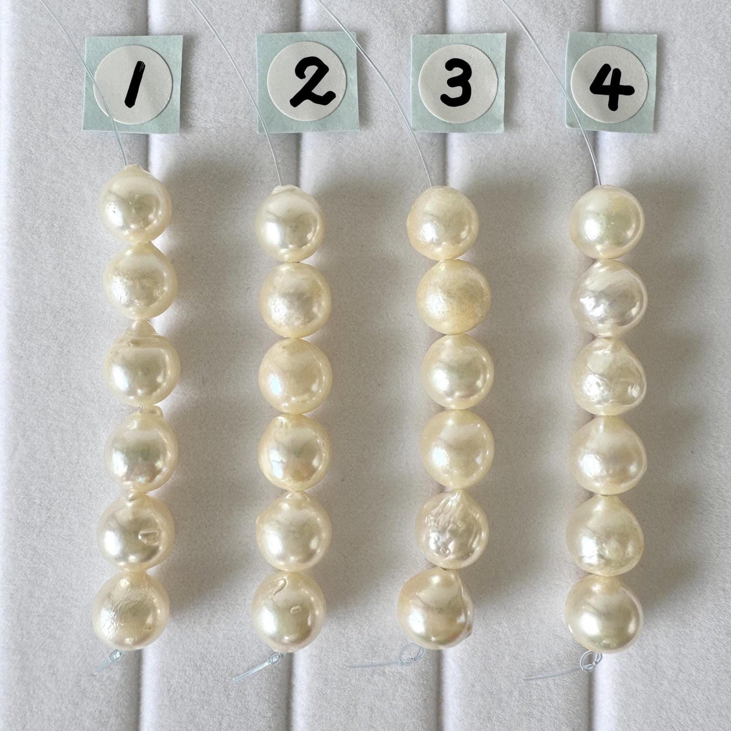 Japanese Akoya Pearl Beads: Cream White Semi-Round/Semi-baroque, 7-7.5mm, Short Strand | Cultured Saltwater, Genuine Gems, 6 Pieces