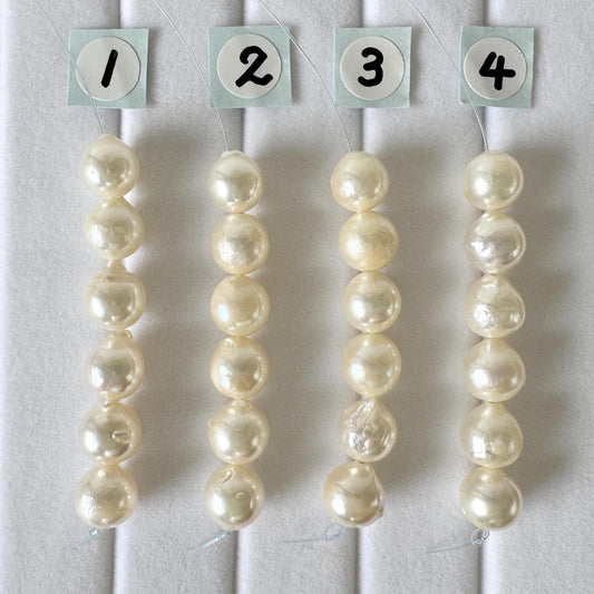 Japanese Akoya Pearl Beads: Cream White Semi-Round/Semi-baroque, 7-7.5mm, Short Strand | Cultured Saltwater, Genuine Gems, 6 Pieces