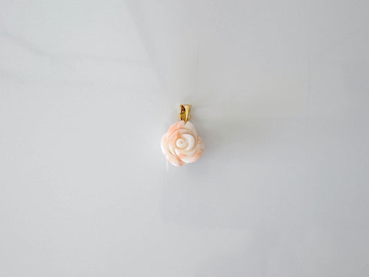 Deep Sea Coral Rose carved Pendant, 14x13.4mm, Natural Pink/White Color Coral, Silver (gold plated) bail, Genuine Coral Pendant