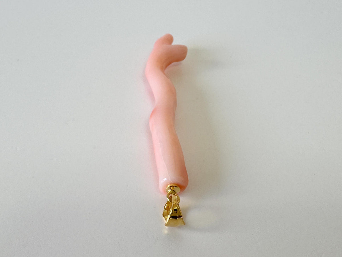 Coral Branch Pendant: Natural Pink Orange Deep Sea Coral, Gold-Plated Silver Bail | 56mm, Unique Jewelry