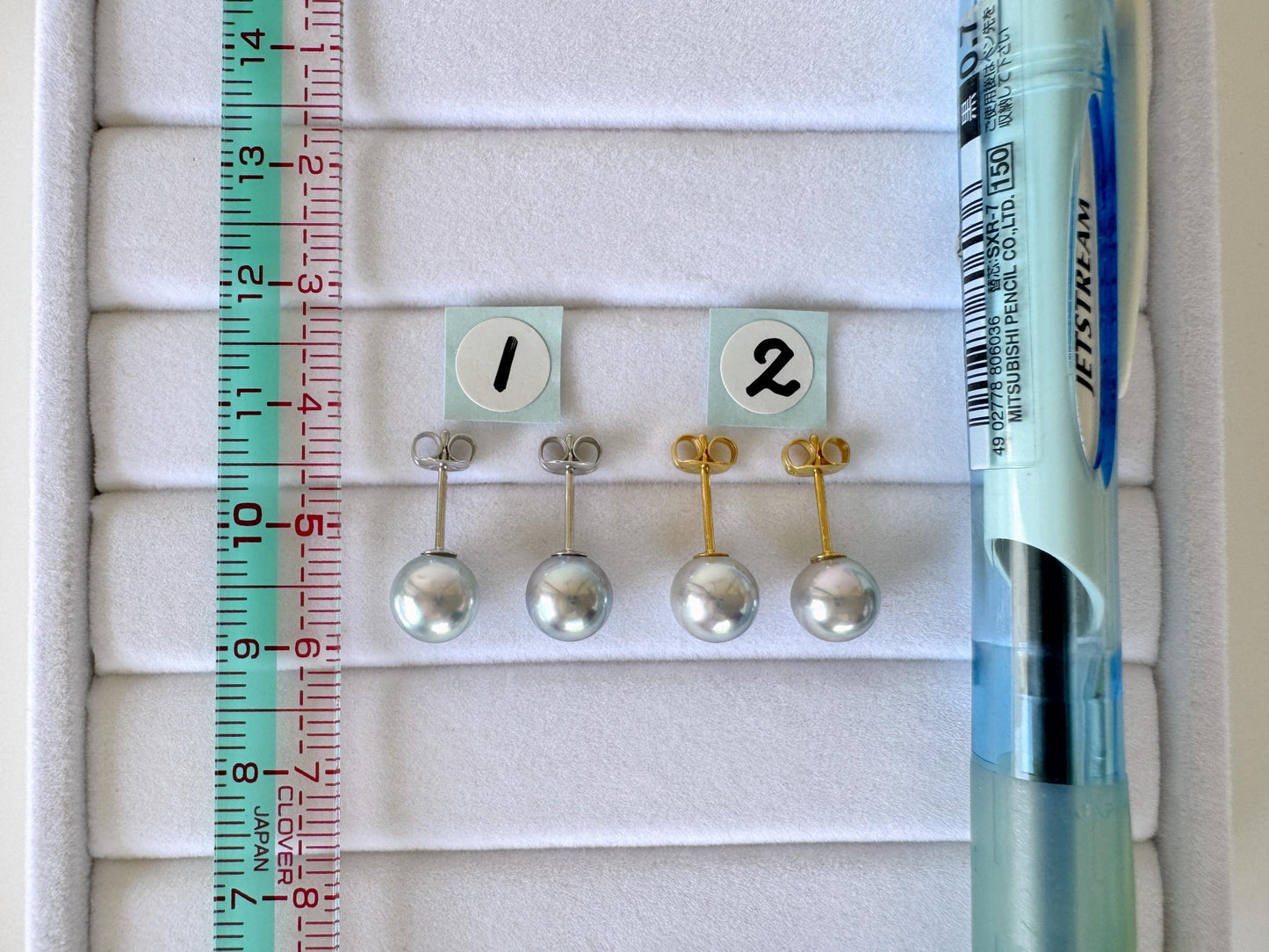 Japanese Akoya Pearl Stud Earrings, Natural Blue/Silver (7mm, Silver925 Posts, Saltwater Cultured)