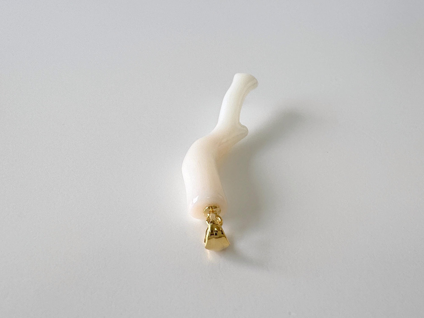 Natural Japanese White Coral Branch Pendant, 47mm, Natural White color genuine precious coral, Silver Bail (Gold-Plated)