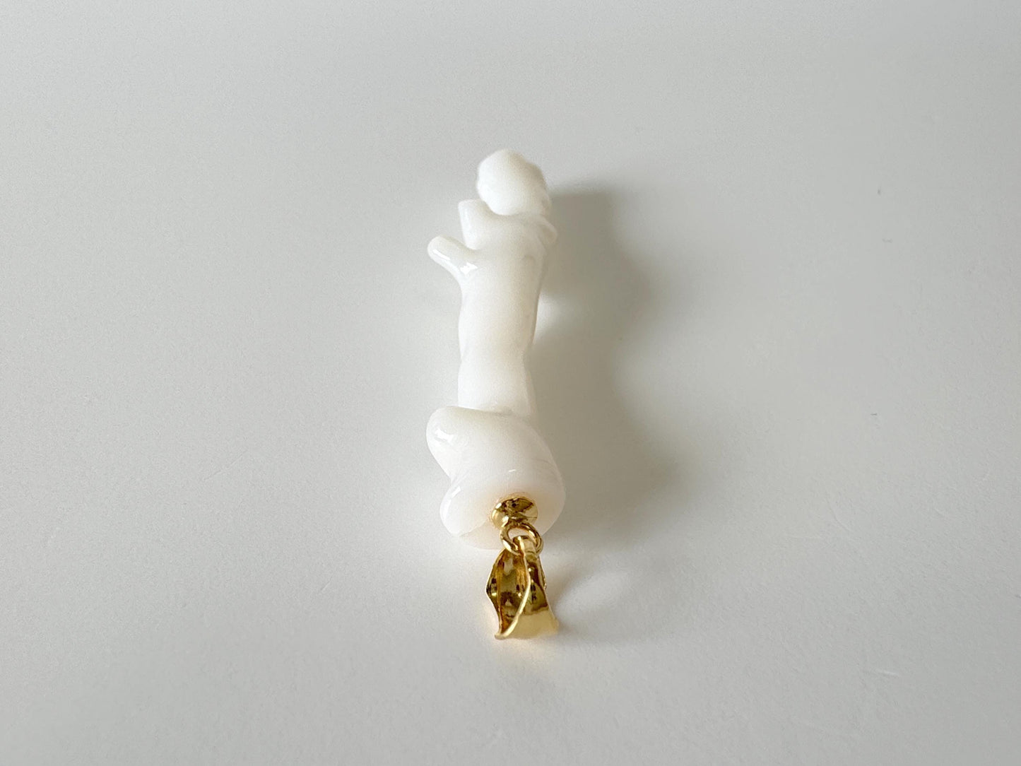 Natural Japanese White Coral Branch Pendant, 55mm, Natural White color genuine precious coral, Silver Bail (Gold-Plated)