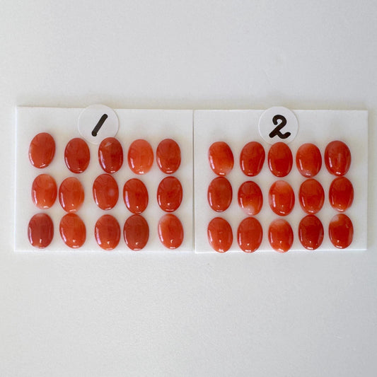 Red Coral Cabochon Set: Japanese Aka Oval 7x5mm - Natural Color, Genuine Coral, Jewelry Supplies for Crafting