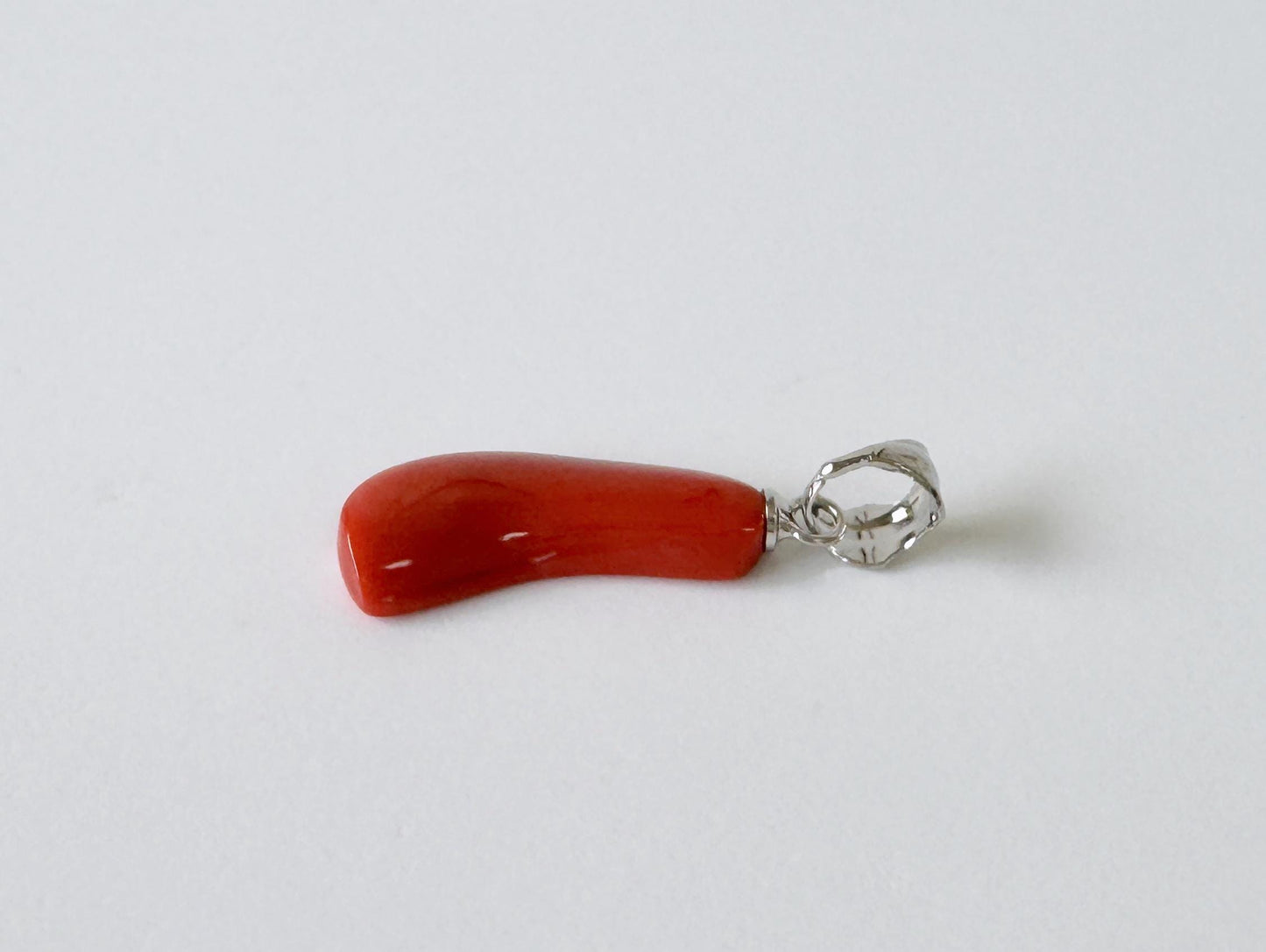 Orange Momo Coral Pendant - Natural Unique Shape Coral Jewelry - Silver Bail (Rhodium-Plated), Genuine Material, 19x7.8mm