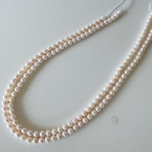 Akoya Pearl Strand: 5.5-6mm Japanese Cultured Pearls, White Pink Overtone | Full Strand, Saltwater Gems, 40cm Length