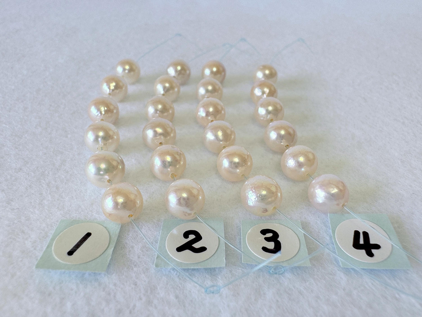 Japanese White/Pink Akoya Pearl Beads, 6.5-7mm, Mini Strand, Short Strand, 6 Pieces, Genuine Akoya Pearl, Cultured in Sea Water
